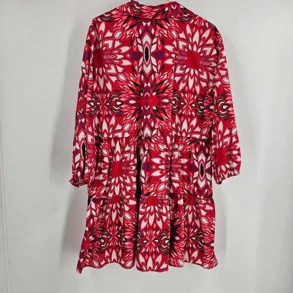 Maeve Anthropologie Bettina Mini Shirt Dress Red Floral Tiered Button Down Sz L - Picture 5 of 9